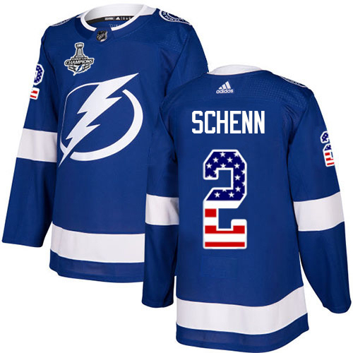 Adidas Tampa Bay Lightning Men #2 Luke Schenn Blue Home Authentic USA Flag 2020 Stanley Cup Champions Stitched NHL Jersey